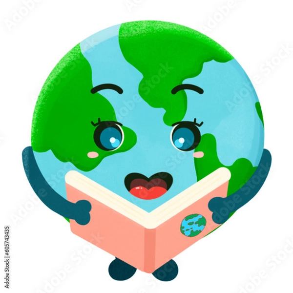 Fototapeta Cute planet earth characters. Planet cartoon emoji collection. Earth Day card vector illustration. World Environment Day