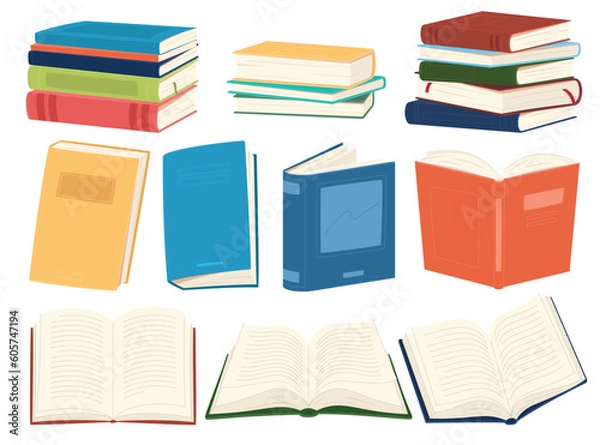 Fototapeta Books for reading. Educational textbooks for acquiring knowledge. Paper carriers of the text. Vector illustration