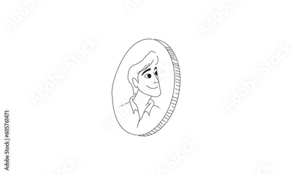 Obraz A young man drawn in a coin with collar shirt and styled hair vector logo