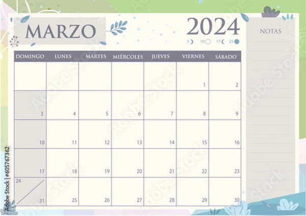 Obraz Calendario Planificador 2024 en Español - Mes de Marzo