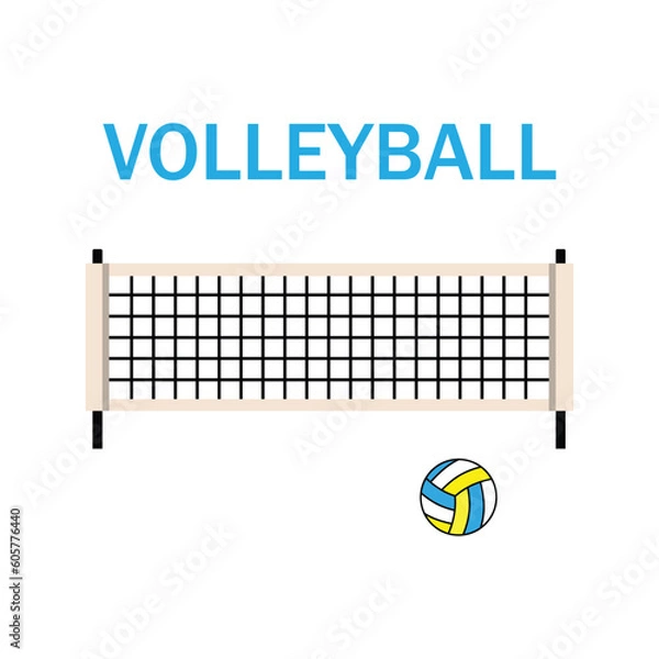 Fototapeta Volleyball net and ball on white. Beach volleyball net illustration. Vector
