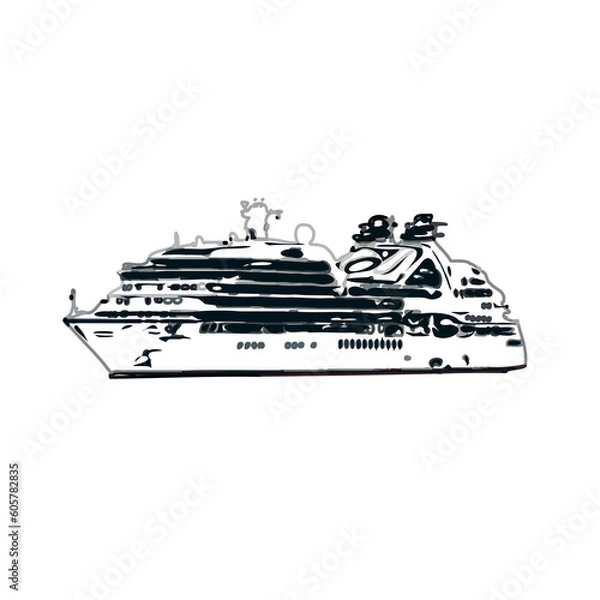 Obraz Color sketch of a cruise ship with transparent background