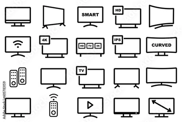 Fototapeta Smart TV icons collection , contain such icon as monitor, screen, 4K, HD, LCD, Remote, and more. editable file. EPS