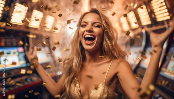 Obraz Super excited and very happy winner. Winner mentality concept. Generative AI illustrations