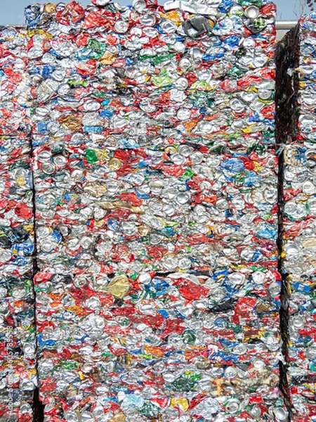Obraz Crushed beverage cans in a recycling plant. Pattern. Recycling concept.