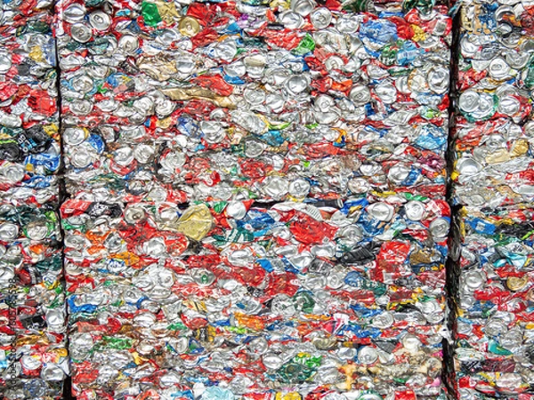 Obraz Crushed beverage cans in a recycling plant. Pattern. Recycling concept.