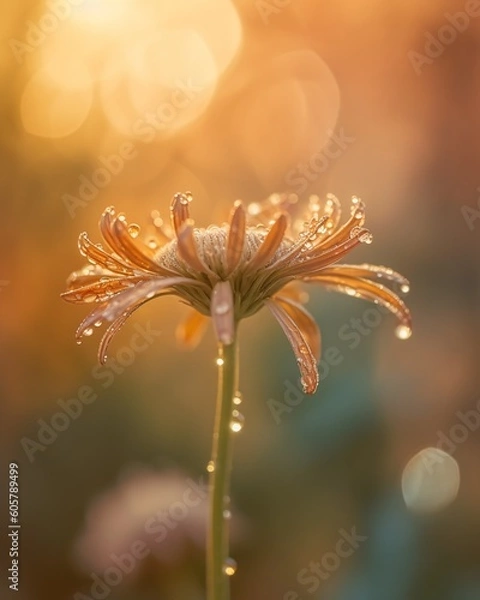 Obraz Beauty of nature with a macro lens. Capturing the intricate details of a blooming flower during the golden hour. Dreamy photographic style. Generative Ai