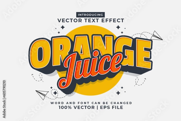 Obraz Editable text effect Orange Juice 3d Cartoon template style premium vector
