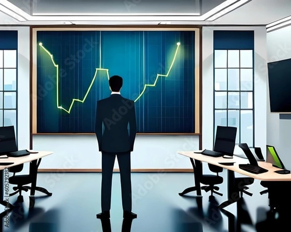 Obraz A businessman is watching the stock market chart. Financial analysis of the markets. Generative AI