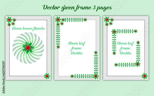 Obraz Vector Set of rustic wedding cards with green leaves and branches. Wedding invitations and menu in watercolor style. and Collection of green leaf frames, wedding stationery, greetings, fashion cards.