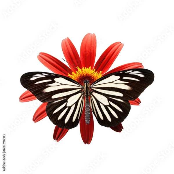 Fototapeta Zebra longwing butterfly -  Heliconius charithonia 1. Transparent PNG. Generative AI