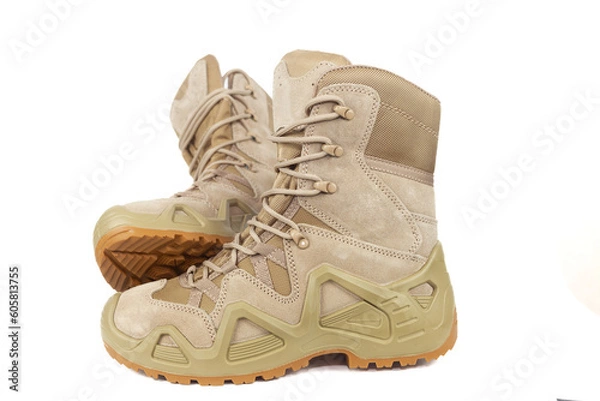 Fototapeta Army boots of the army of Ukraine isolated on white background.