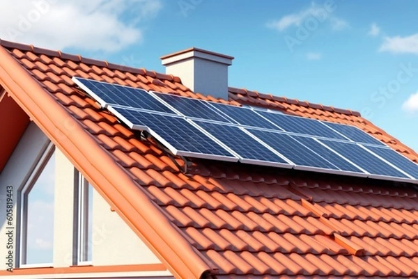 Fototapeta A close-up of a photovoltaic system on the roof