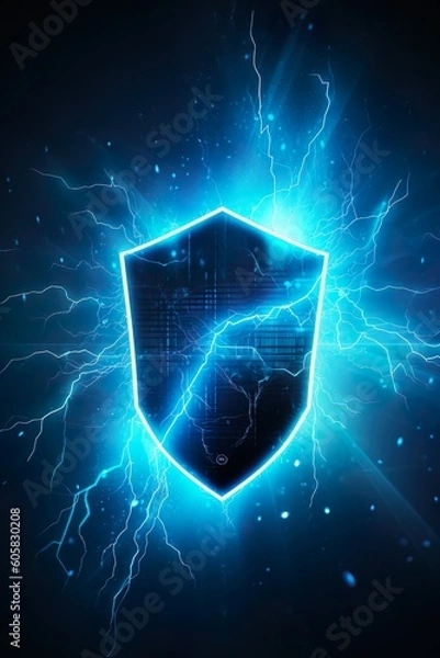 Obraz data security shield - protecting shield - cybersecurity - dark backround - glowing lines - hologram