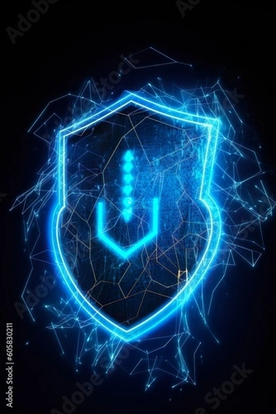 Obraz data security shield - protecting shield - cybersecurity - dark backround - glowing lines - hologram