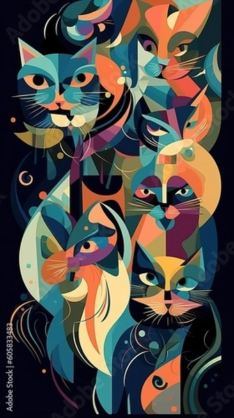 Fototapeta Cat in the cubist style. Modern art. Generative AI