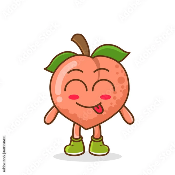 Fototapeta Cute peach character is teasing and sticking out his tongue. eyes closed tongue out emoji
