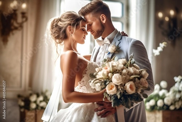 Fototapeta Portrait romantic wedding couple AI Generative