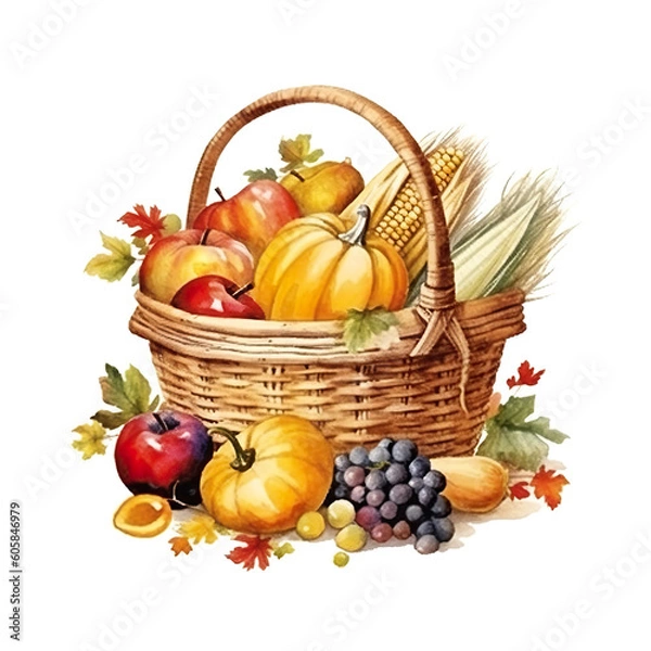 Fototapeta A basket filled with lots of different fruits and vegetables. Generative AI.