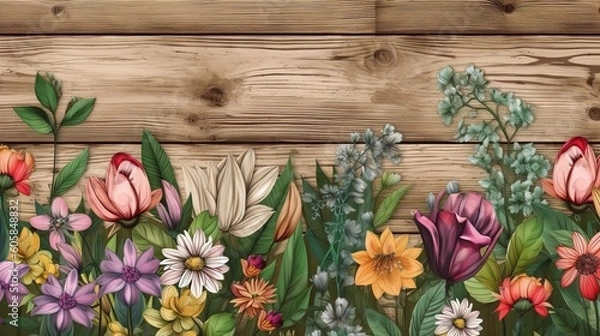 Fototapeta Bouquet of flowers on table Generative AI