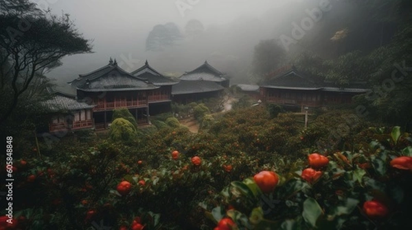 Fototapeta Village in the mountains Generative AI