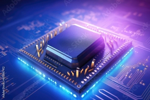 Obraz CPU chip mounted on a printed circuit board with electronic components Generative AI