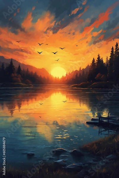 Obraz sunset over the lake