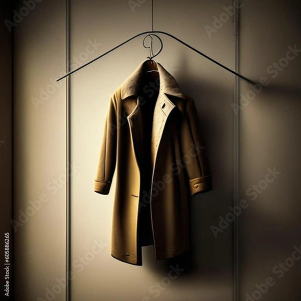 Fototapeta красивый коричневый жакет или плащ висит на вешалке