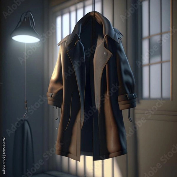 Obraz красивый коричневый жакет или плащ висит на вешалке
