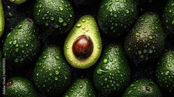 Fototapeta Background of avocado fruit closeup, generative AI.