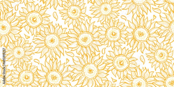 Obraz Seamless pattern with sunflower on a white background