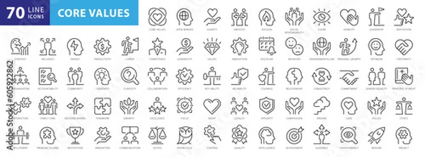Fototapeta Core values 70 icon set. Full Vector Outline Style Icons. Vector Stock illustration