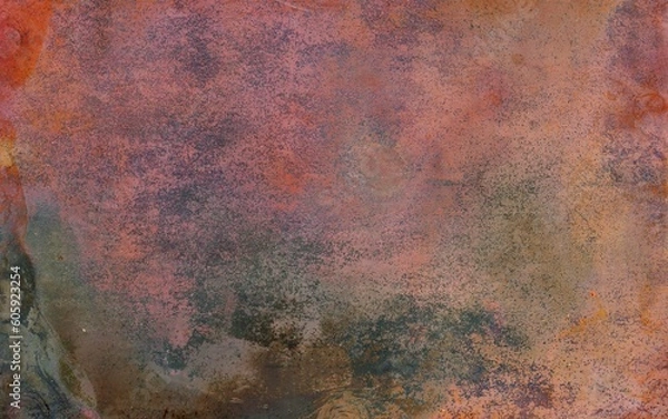 Fototapeta Vintage texture of old oxidized copper with some spots and stains on it Abstract grunge rusty metal texture background for web site or mobile devices design with copy space for text or image.