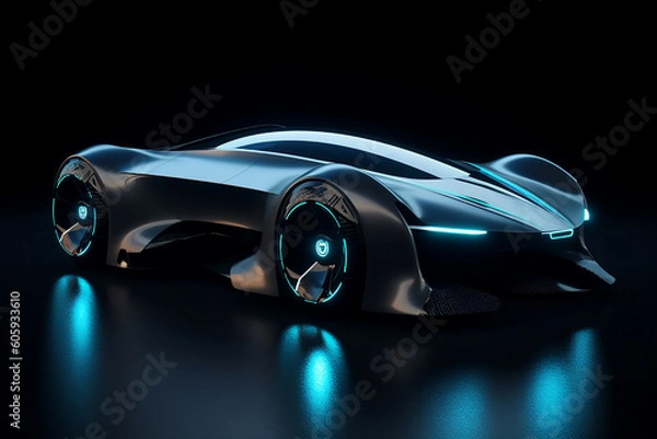 Fototapeta technology futuristic electric car  with black background 3d rendering. Concept of future.