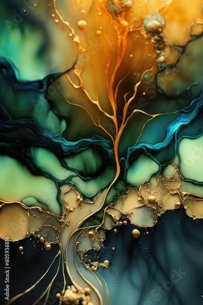 Obraz Abstract fluid ink texture background made with generative ai