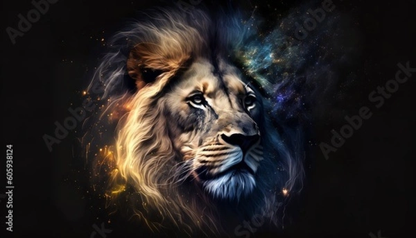 Fototapeta a lion head with a galaxy background