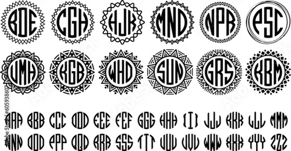 Obraz Geometric Circle Monograms Font Family with 3 Letters