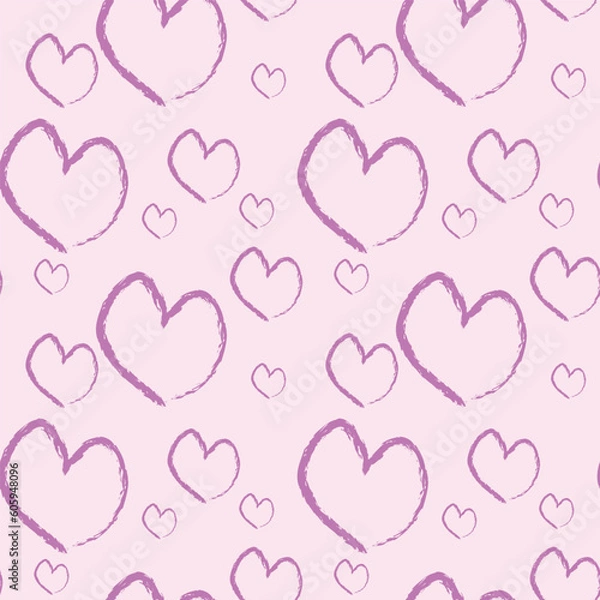 Fototapeta Pink Heart seamless pattern  romantic  Colorful hearts  vector background. Ready template for design, postcards, print, poster, party, Valentine's day, vintage textile,