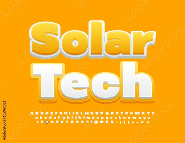 Fototapeta Vector creative Emblem Solar Tech. Sunny abstract Font. Trendy Alphabet Letters and Numbers