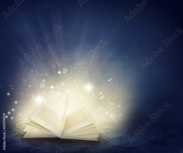 Fototapeta Open pages of book in fairy tale setting