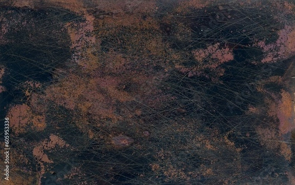 Fototapeta Vintage texture of old oxidized copper with some spots and stains on it Abstract grunge rusty metal texture background for web site or mobile devices design with copy space for text or image.
