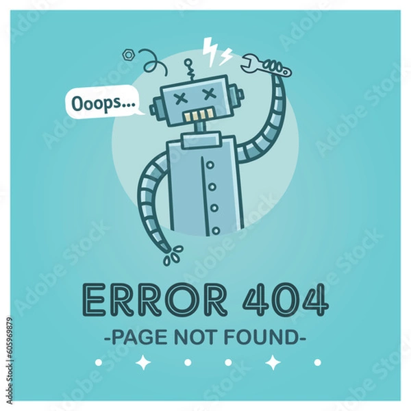 Fototapeta Robot with error 404 page not found phrase quote