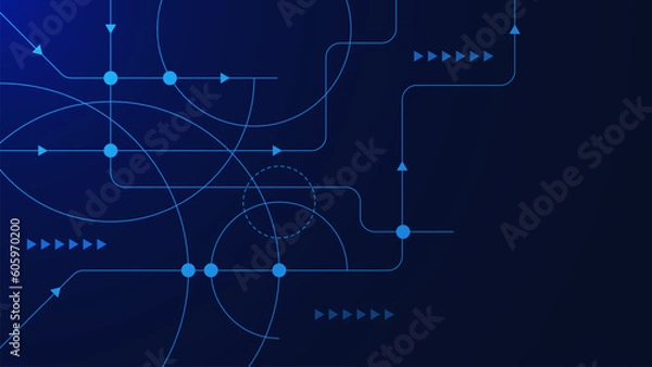 Fototapeta Global communication technology background with dots and lines connection. Digital big data visualization and electronic circuit board concept.