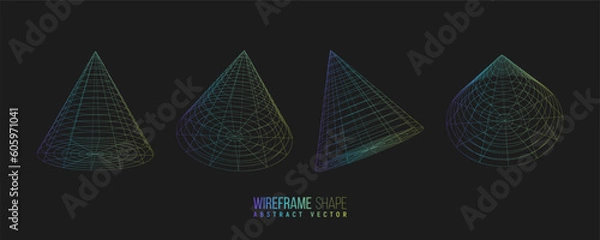 Fototapeta Wireframe shape. Futuristic hud element. Geometric grid. Vector illustration.
