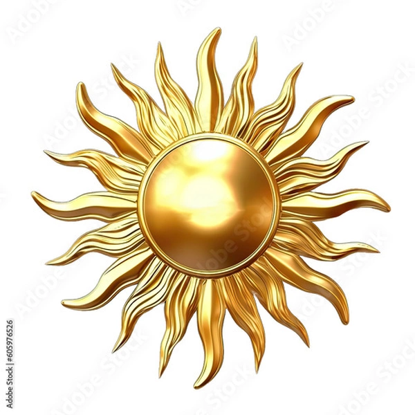 Fototapeta Gold sun luxury logo icon. Abstract golden sunburst isolated on transparent background. Gold ornament. Generative AI