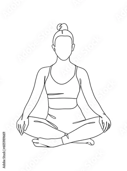 Fototapeta Continuous one line drawing of yoga woman poses. Vector illustration.