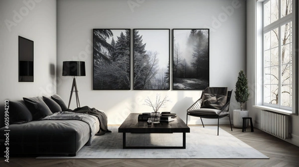 Obraz Modern Interior Design with Mockup Frame Poster, 3D Render, 3D Illustration