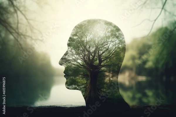 Fototapeta Head in sky with forest