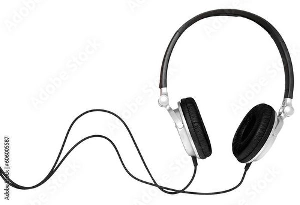 Obraz Silver DJ headphones isolated on transparency png file with copy space