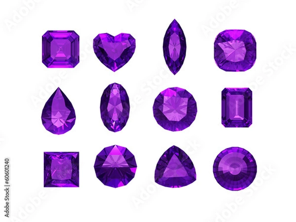 Fototapeta Group of  amethyst shape with clipping path